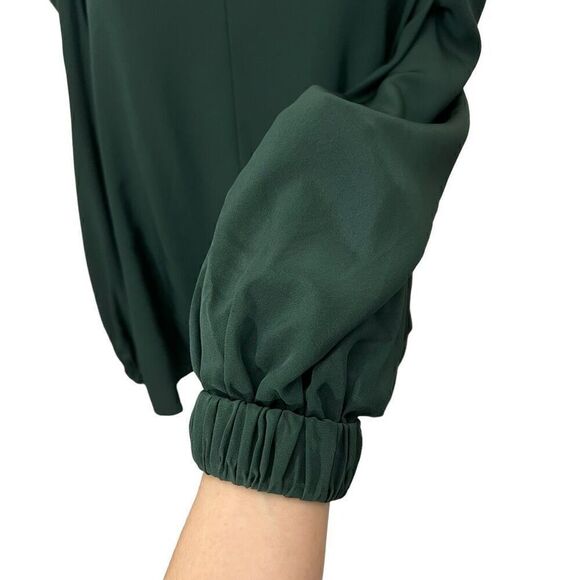 Tibi Women's Forest Green Silk Cold Shoulder V-Neck Long Sleeve Blouse Size 8 - Picture 5 of 12